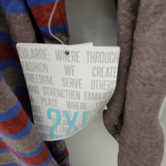 New w tags Randy LuLaRoe Size XXL 2XL Longer Gray Stripe Red Blue w Solid Sleeve - Picture 5 of 8
